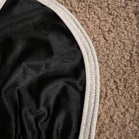 LOT 2 American Apparel String Triangle Bikini Tops Slide Black w/Metallic Silver - Picture 8 of 8